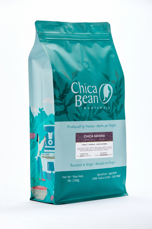 Chica Geisha en grano, café de proceso natural de Guatemala, bolsa de 5 lb (2268 g).
